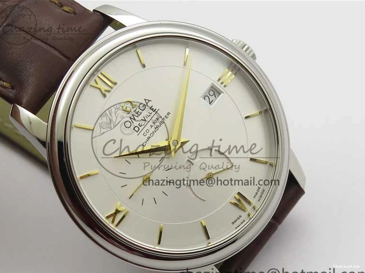 0110 Affordable De Ville Prestige Real PR SS ZF 1:1  Best Edition White Dial YG Markers Brown Leather Strap MIYOTA 7899